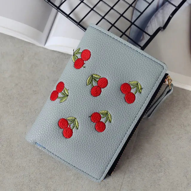 Cherry Embroidered Small Wallet