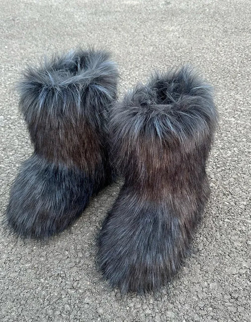 Load image into Gallery viewer, Raccoon Fur Plush Snow Boots
