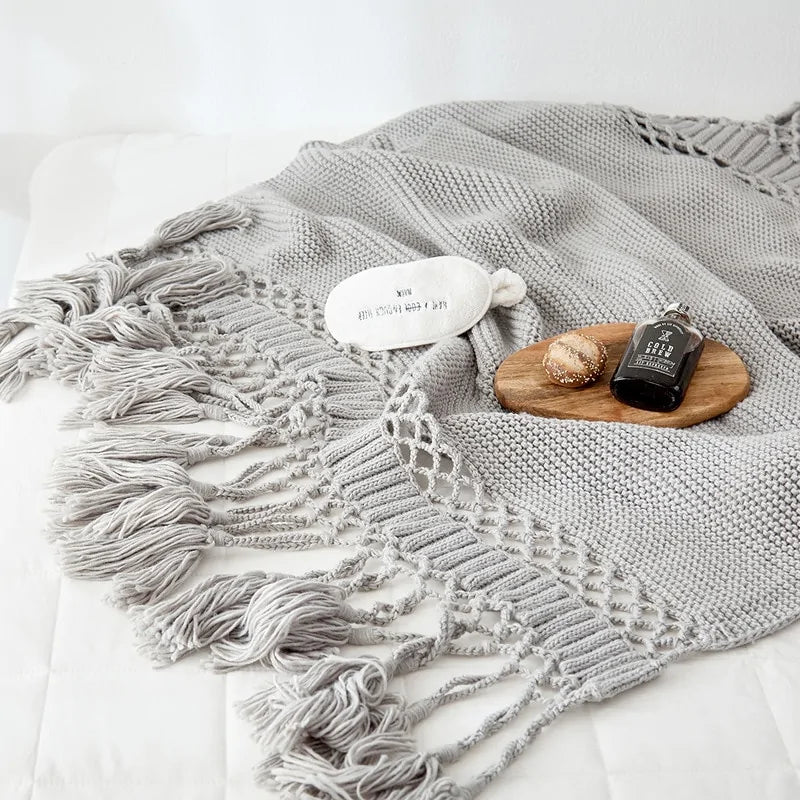 Handmade Hollow Tassel Blanket