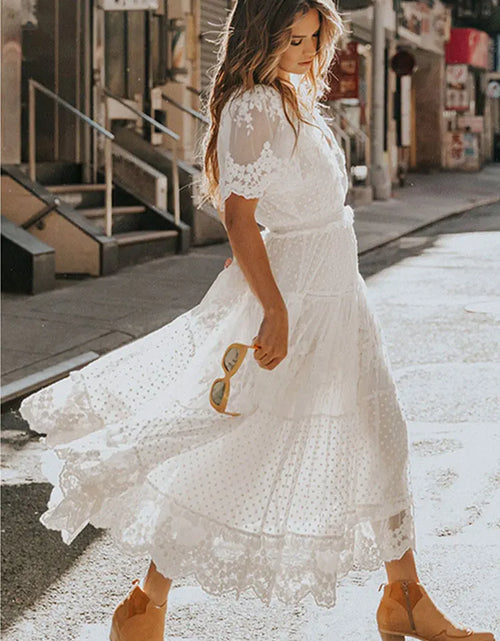 Load image into Gallery viewer, Hollow Out White Dress Sexy Women Lace Long Dress
