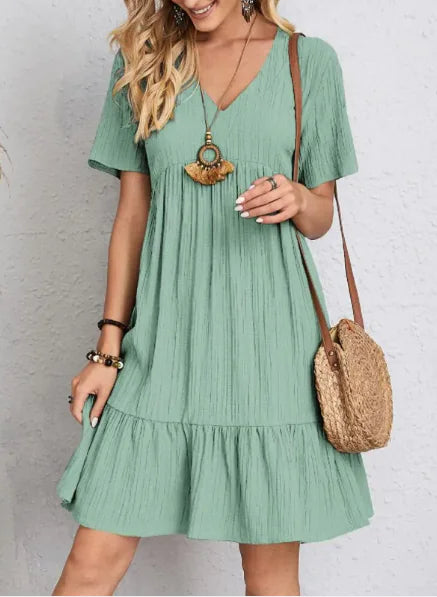 Summer V-neck Dresses Women's Loose Casual Short-sleeved Corset Dress