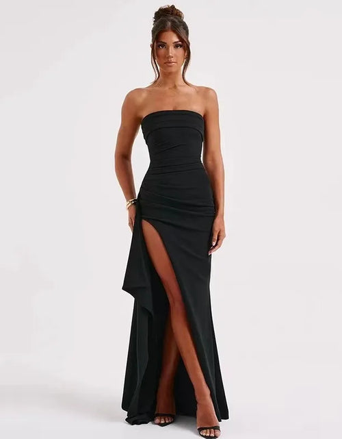 Load image into Gallery viewer, Women&#39;s Line Up Collar With Sexy Backless High Slit Dress
