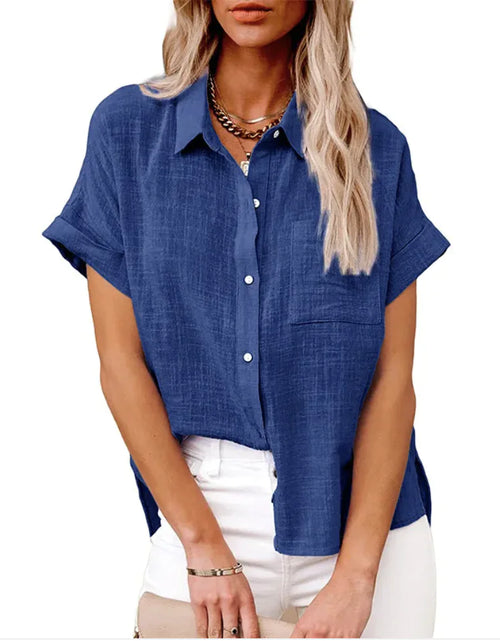 Load image into Gallery viewer, Women&#39;s Casual Cotton Linen Short-Sleeve Shirt with Pockets
