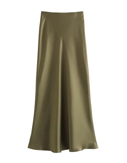 Load image into Gallery viewer, Women&#39;s Satin Pleated Midi Skirt
