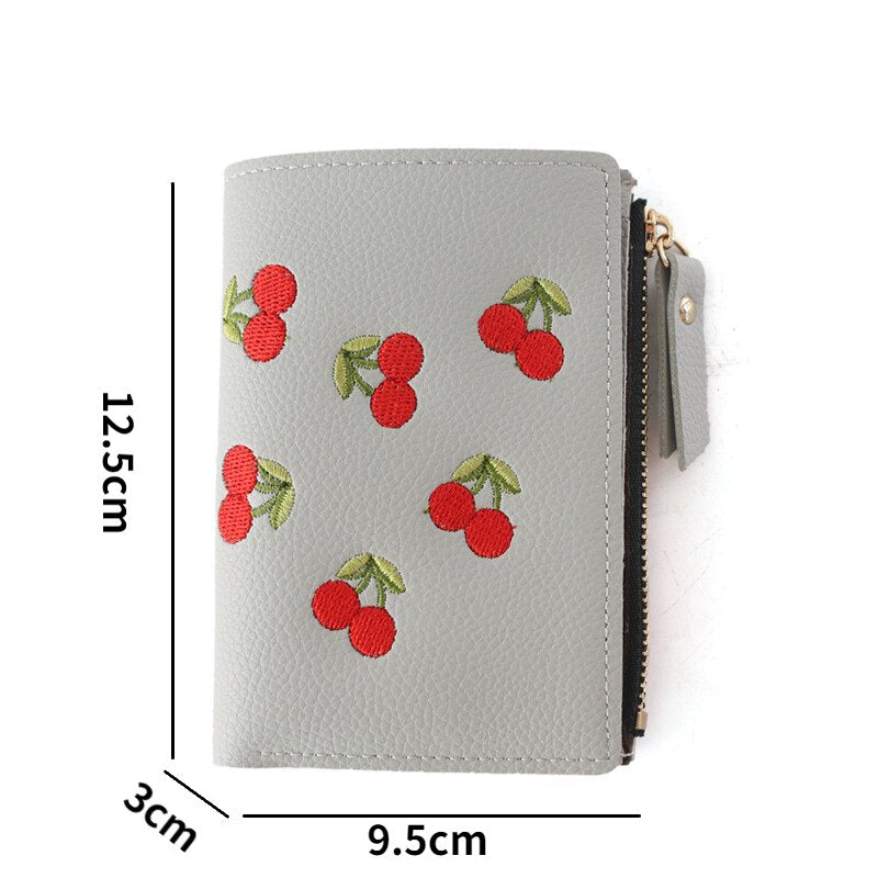 Cherry Embroidered Small Wallet