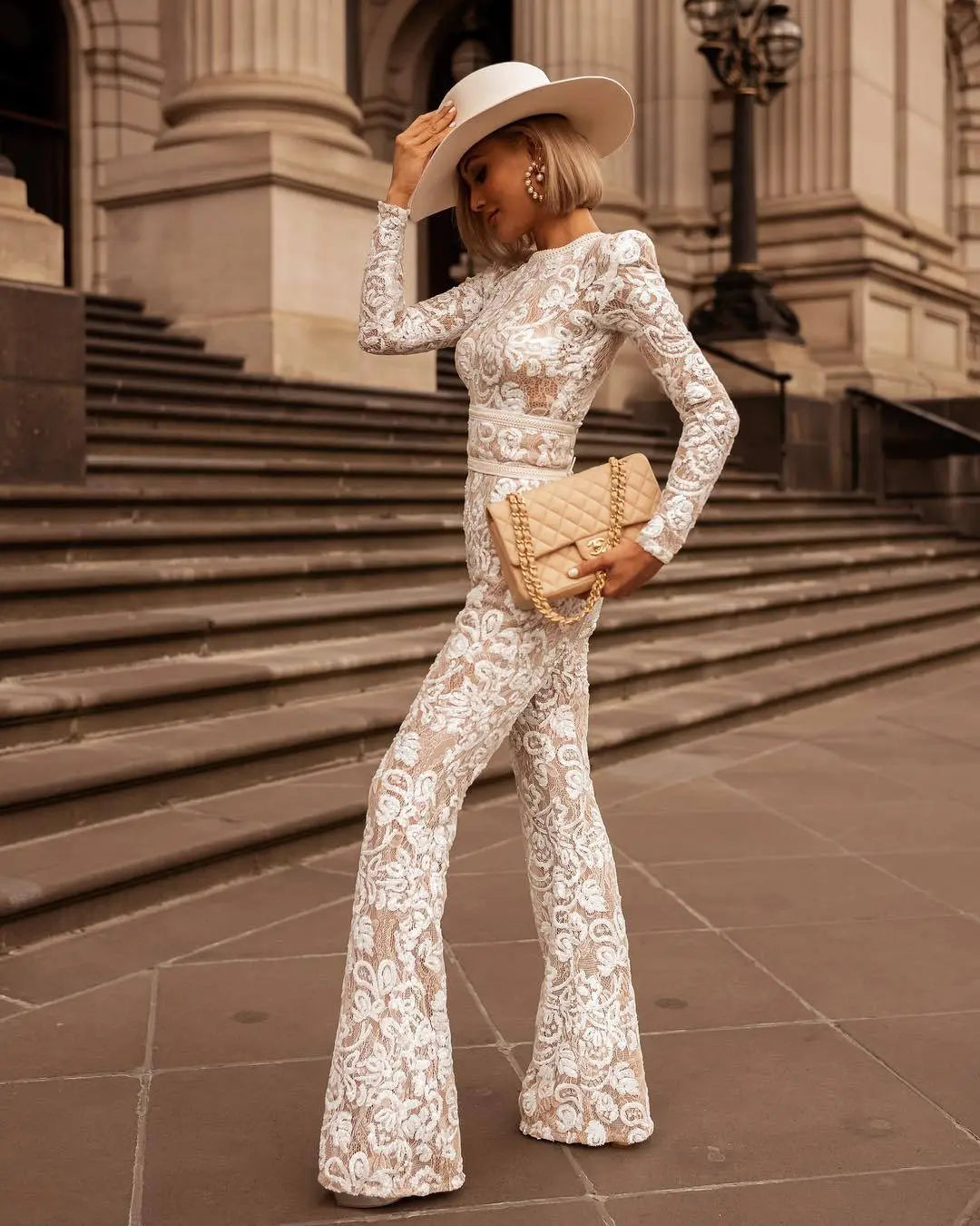 European and American Celebrity Style Lace Slim Jumpsuit