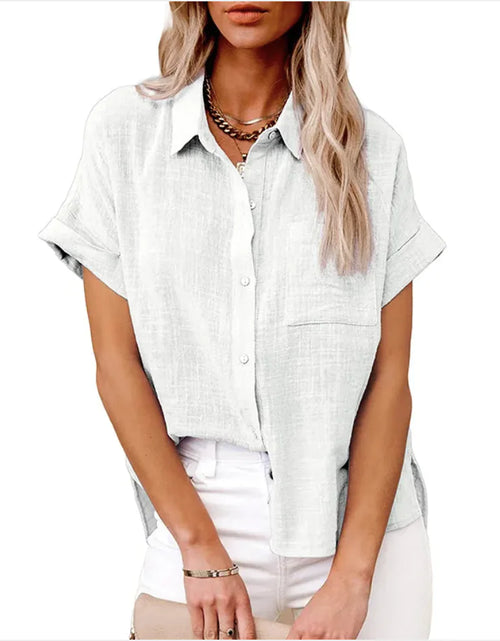 Load image into Gallery viewer, Women&#39;s Casual Cotton Linen Short-Sleeve Shirt with Pockets
