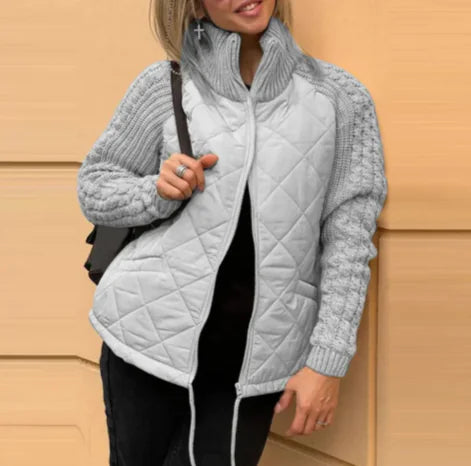 Stand Collar Cotton Jacket with Pockets – Women’s Winter Zip-Up Coat