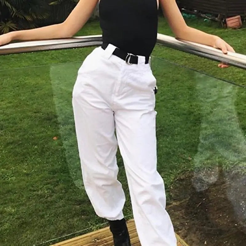 High Waist White Trousers