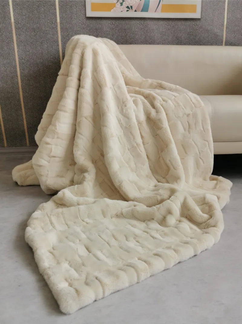 Soft Sofa with Mink Embossed Fur Blanket