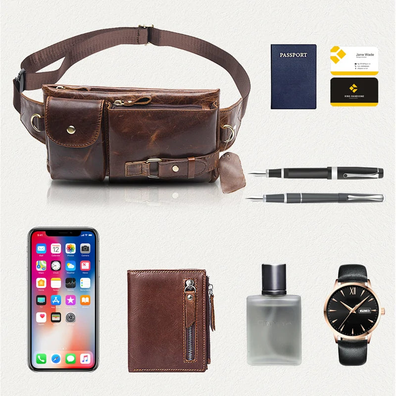 Men's Waist Genuine Leather Bag