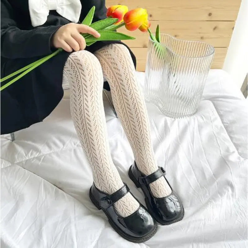 Girls' Korean Style Hollow Mesh Leggings