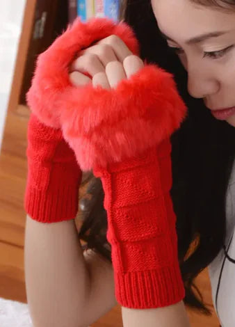 Women Plush Half Finger Gloves