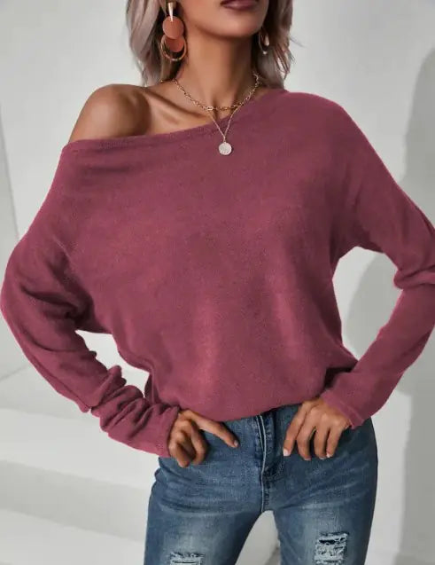 Knitted Oblique Shoulder Sweater