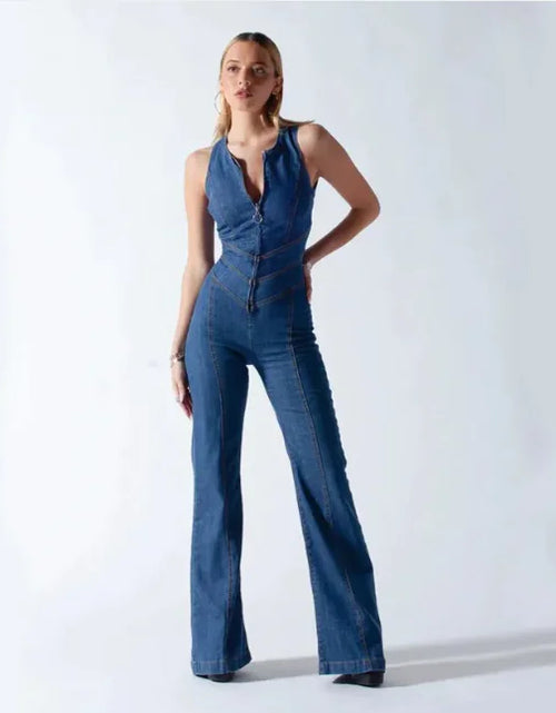 Load image into Gallery viewer, High-Waist Retro Slim Denim Jumpsuit
