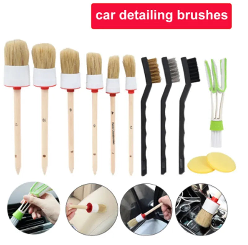 Car Washing Brush Pig Bristles Round Head Paint Car Cleaning Brush With Wooden Handle