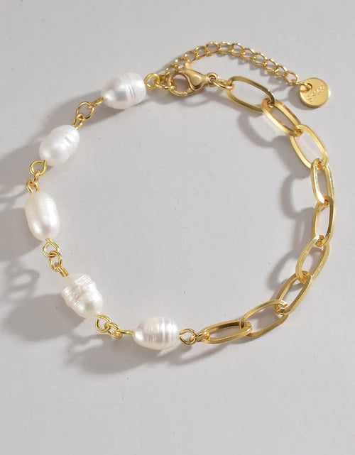 Load image into Gallery viewer, Half Pearl Half Chain Stainless Steel Bracelet
