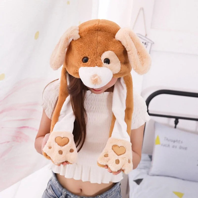 Plush Animal Cartoon Hat with Moving Rabbit Ears: Funny Gift for Kids