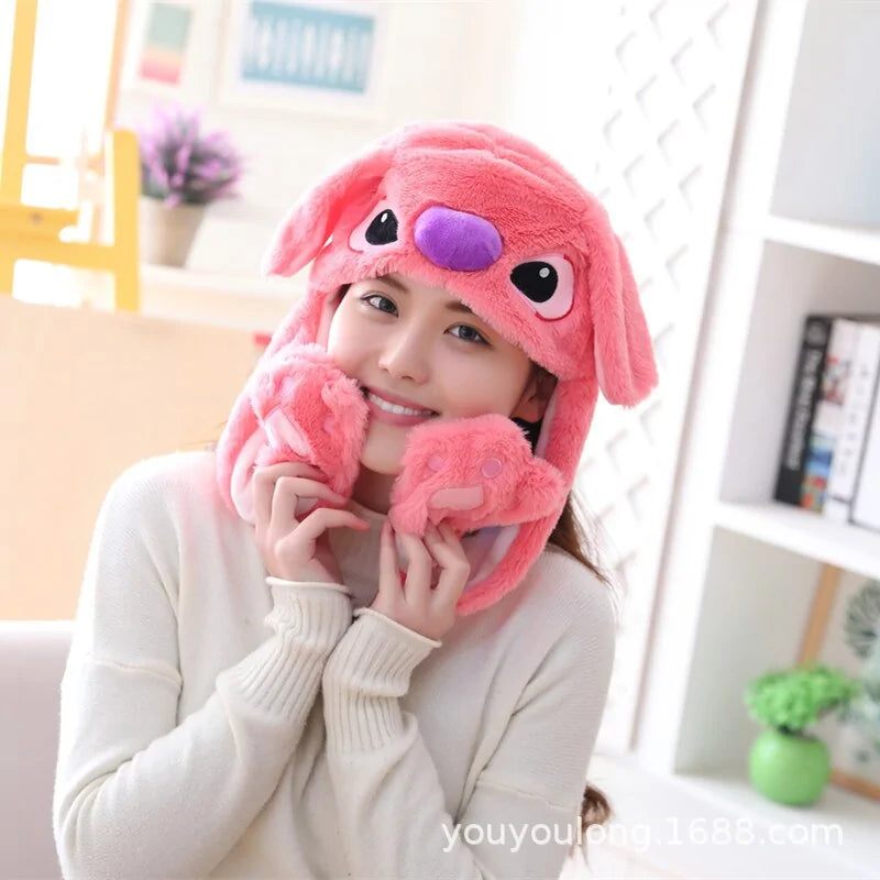 Plush Animal Cartoon Hat with Moving Rabbit Ears: Funny Gift for Kids