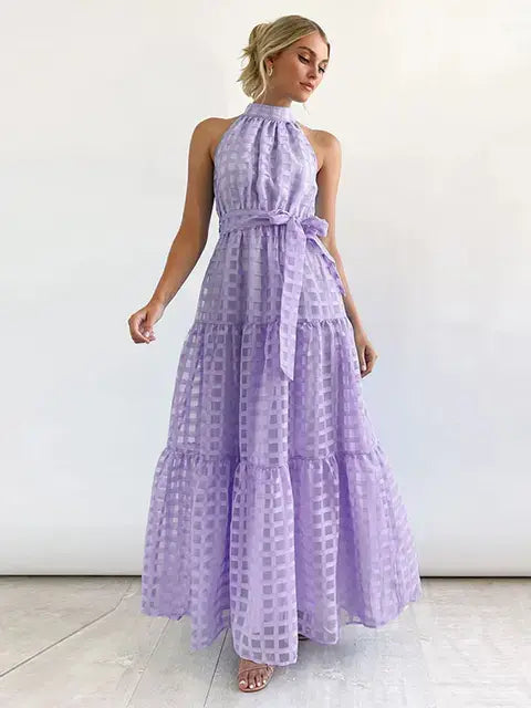 Load image into Gallery viewer, Women&#39;s Grid Hollow Long Dress
