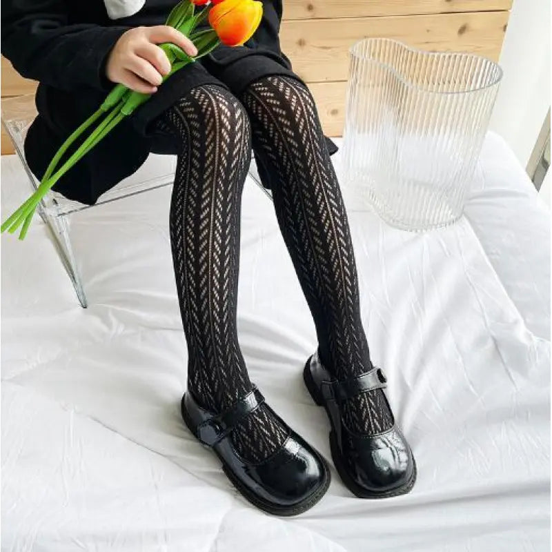 Girls' Korean Style Hollow Mesh Leggings