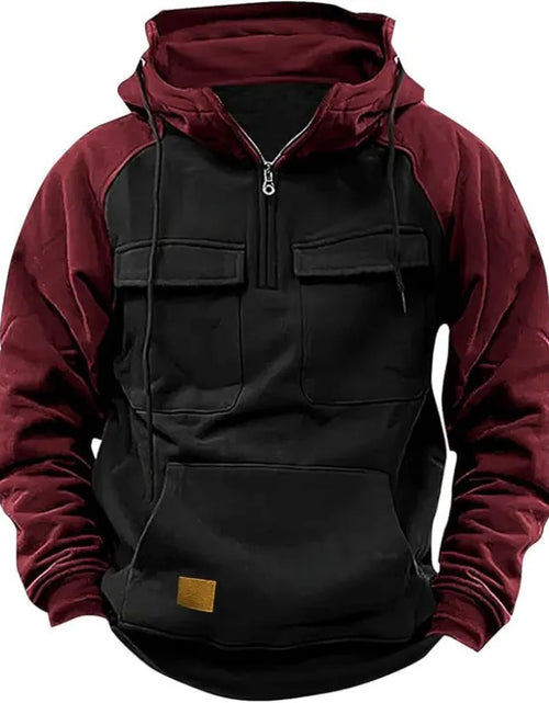 Load image into Gallery viewer, Fall Winter Hooded Young Men&#39;s Workwear Contrast Color Casual Sweater
