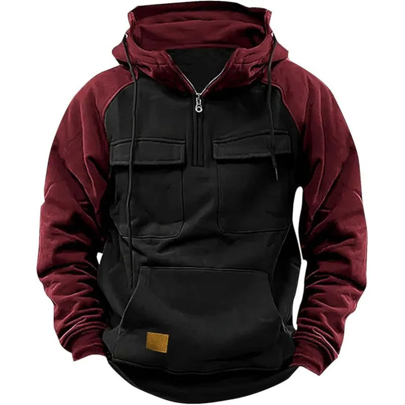 Fall Winter Hooded Young Men's Workwear Contrast Color Casual Sweater