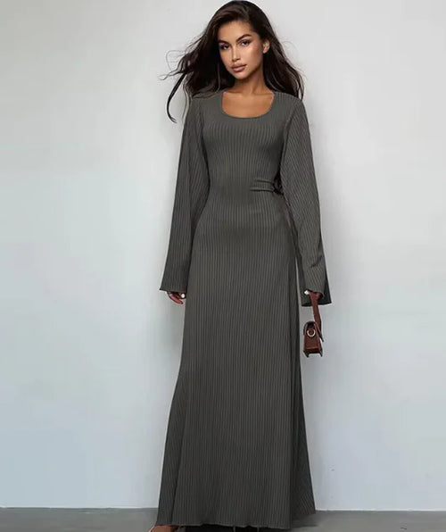 Load image into Gallery viewer, Fashion U-neck Dress Back Lace-up Long Bell Sleeve Dresses Women
