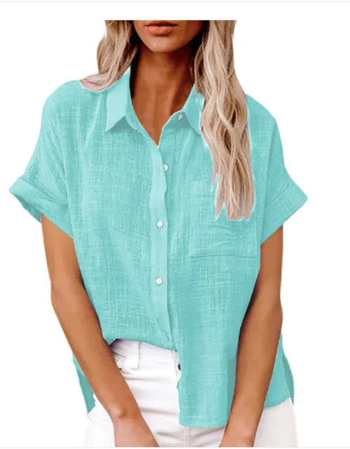 Load image into Gallery viewer, Women&#39;s Casual Cotton Linen Short-Sleeve Shirt with Pockets
