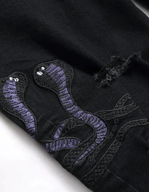 Load image into Gallery viewer, Black Python Jeans
