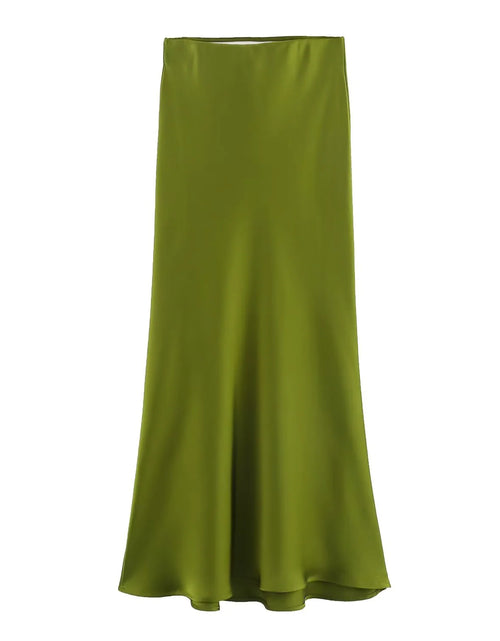 Load image into Gallery viewer, Women&#39;s Satin Pleated Midi Skirt
