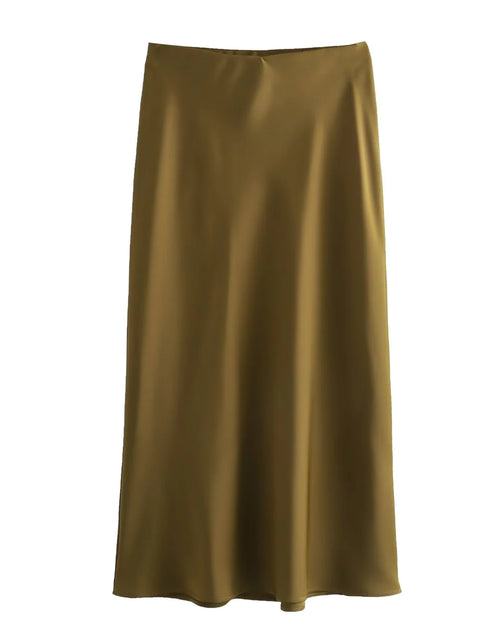 Load image into Gallery viewer, Women&#39;s Satin Pleated Midi Skirt
