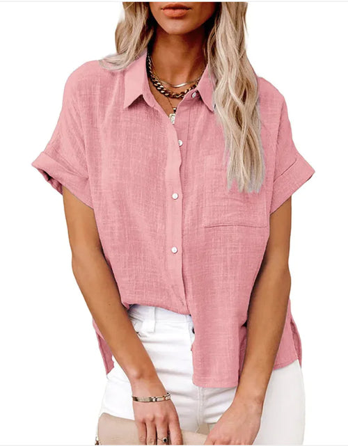 Load image into Gallery viewer, Women&#39;s Casual Cotton Linen Short-Sleeve Shirt with Pockets
