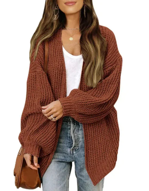 Load image into Gallery viewer, Loose Retro Sweater Coat Women&#39;s Mid-length Knitted Cardigan
