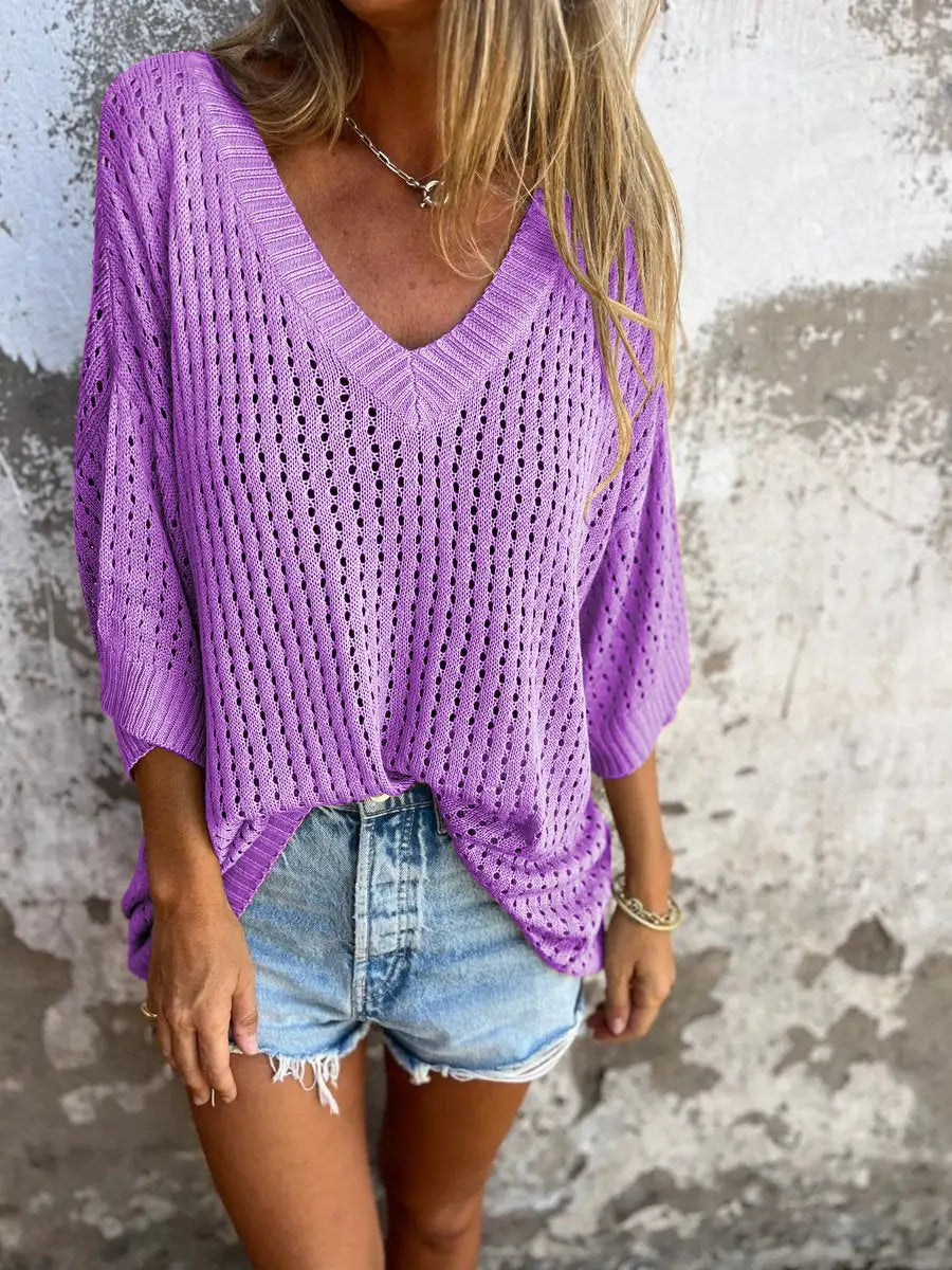 Women Hollow Out Knitted Beach Shirt