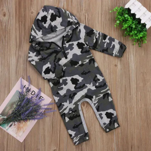 Load image into Gallery viewer, Boys Zipper Romper Jumpsuit Playsuit Hooded
