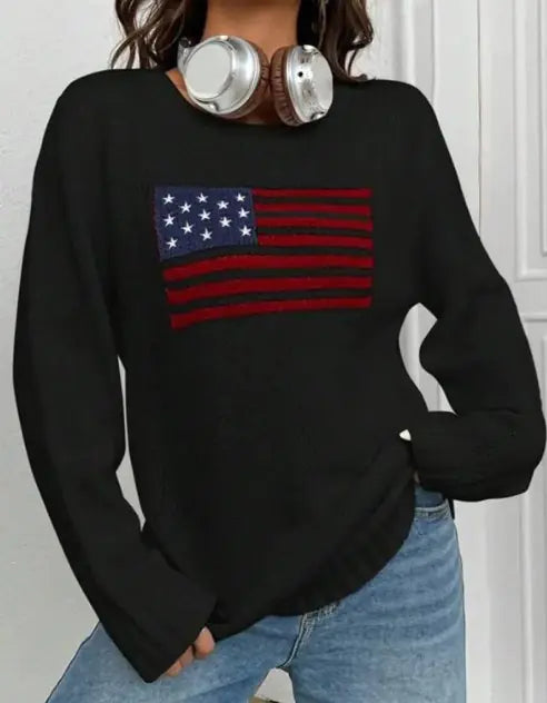 Load image into Gallery viewer, Loose Round Neck Flag Sweater
