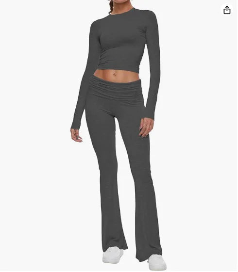 Load image into Gallery viewer, Women&#39;s Round Neck Bell-Bottom Pants Suit
