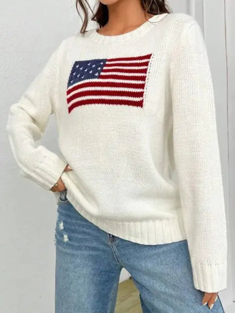 Loose Round Neck Flag Sweater