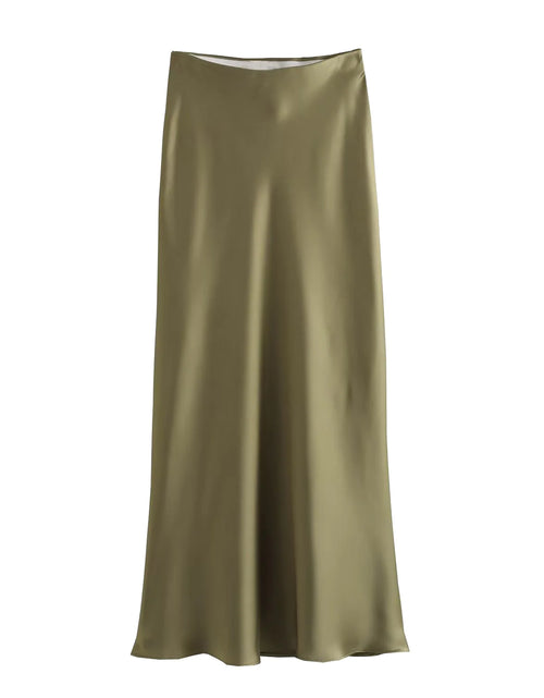 Load image into Gallery viewer, Women&#39;s Satin Pleated Midi Skirt
