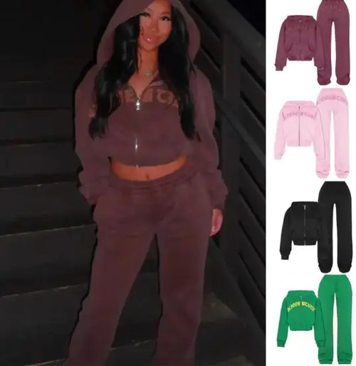 Load image into Gallery viewer, Hooded Cropped Sweatshirt And Loose Trousers
