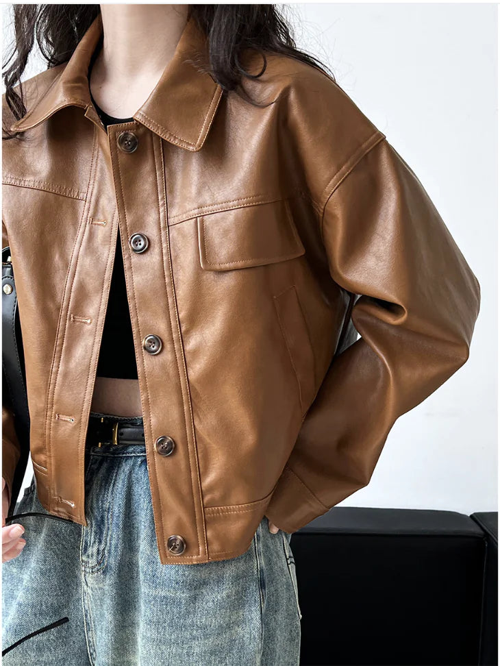 Women's Fall Lapel Short Motorcycle Jacket