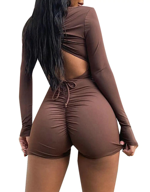 Load image into Gallery viewer, Deep V-Neck Hollow Out Romper: Sexy Backless Bodysuit
