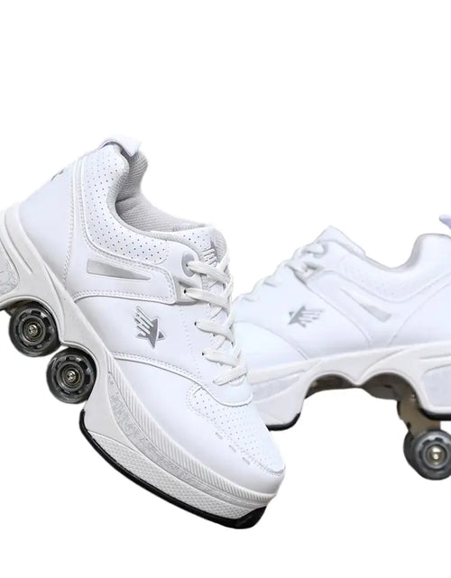 Load image into Gallery viewer, Leather Kids Four Wheels Roller Skate Shoes
