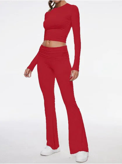 Load image into Gallery viewer, Women&#39;s Round Neck Bell-Bottom Pants Suit
