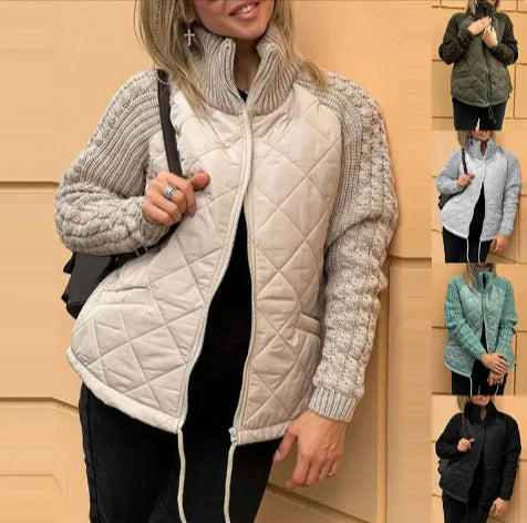 Load image into Gallery viewer, Stand Collar Cotton Jacket with Pockets – Women’s Winter Zip-Up Coat
