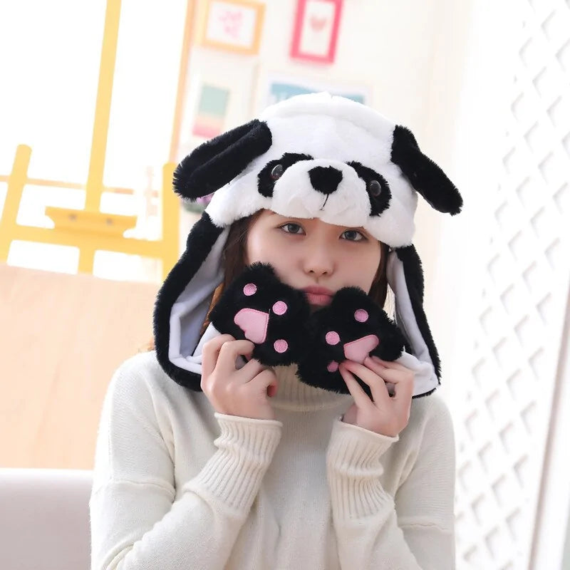 Plush Animal Cartoon Hat with Moving Rabbit Ears: Funny Gift for Kids