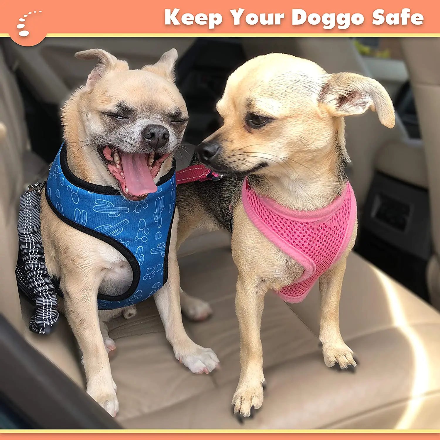 2 Pack Adjustable Car Dog Harness