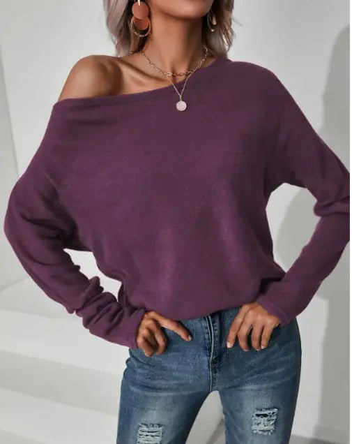 Knitted Oblique Shoulder Sweater