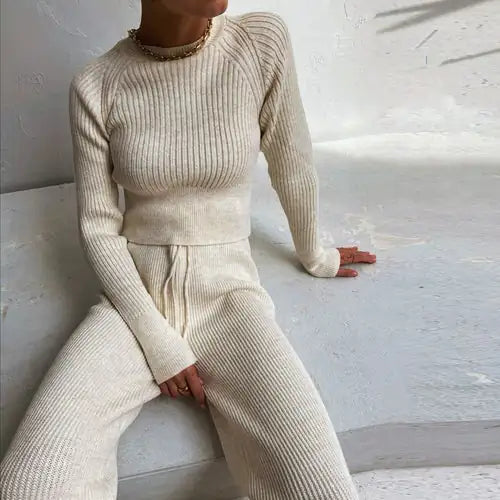 Load image into Gallery viewer, Knitted Wide Leg Pants and Top Set
